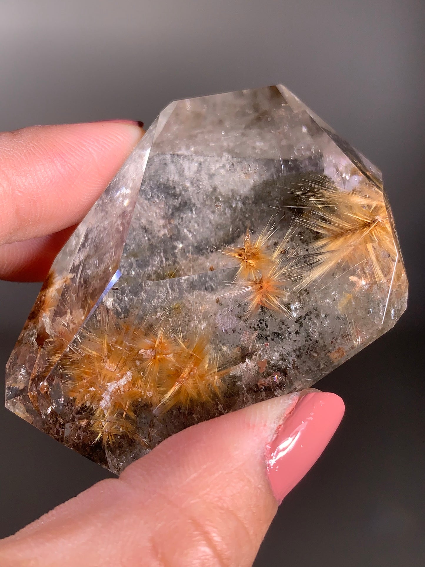 Collector’s Piece Gold Flower Rutile Quartz Polished Freeform with Garden Inclusions from Brazil