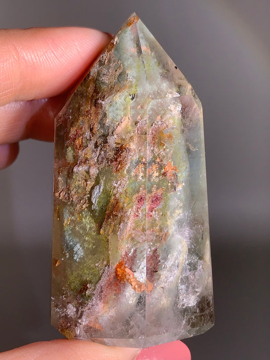 High-Quality Garden Quartz Tower with Manifestations (Crystal in Crystal) from Zambia