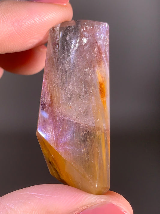 Pink Amphibole, Purple & Garden Quartz Polished Tower from Brazil