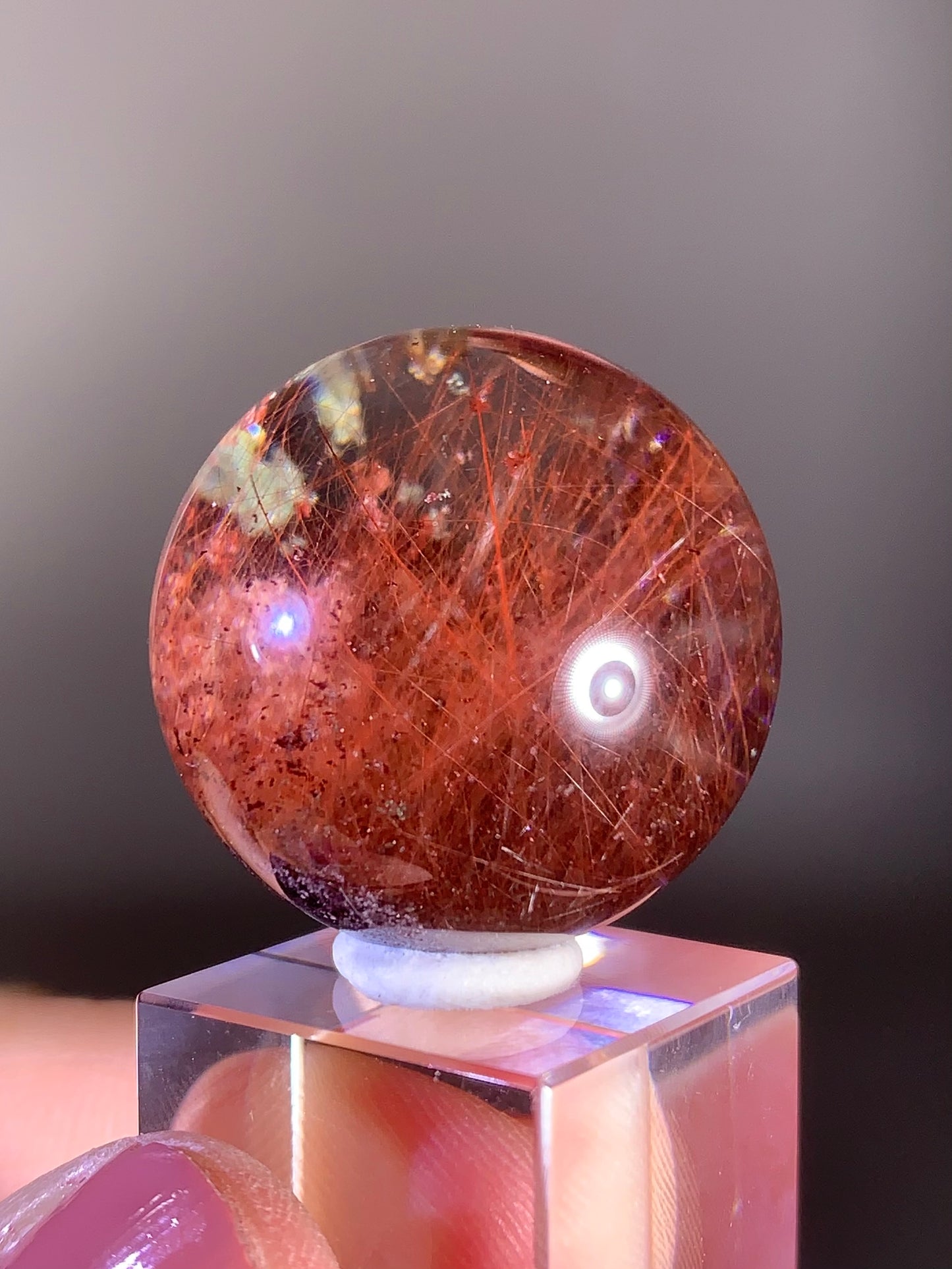 Rare Red Rutile Quartz Sphere with Garden Inclusions – Brazil