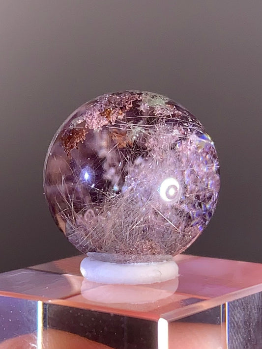 Four Season Garden Quartz Sphere with Pink Rutile Inclusions from Brazil
