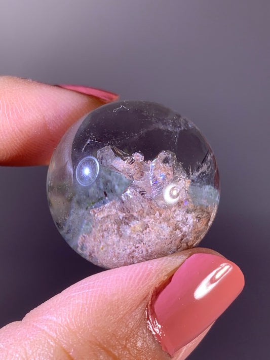 High-Quality Green & Pink Garden Quartz Sphere with Inner Quartz Cluster from Brazil