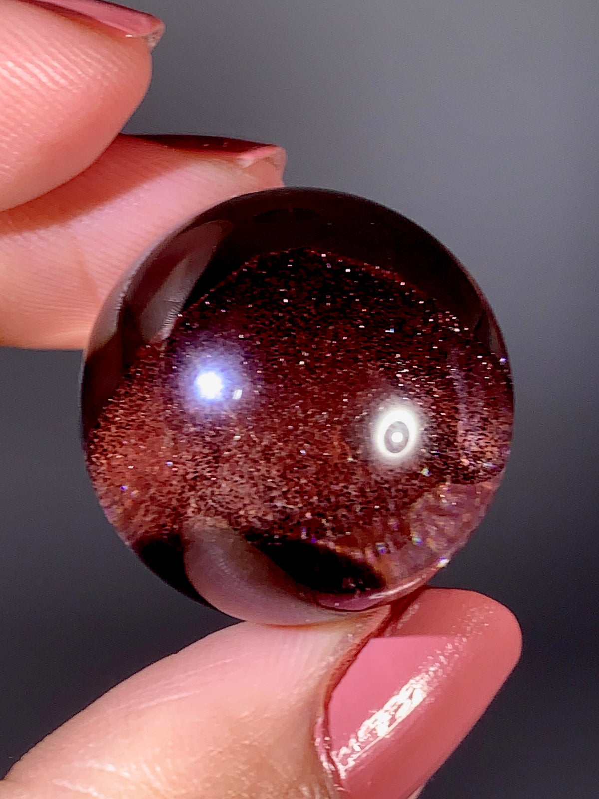 Collector’s Piece Rare Wine-Red Glittery Sand Hematite Phantom Quartz Sphere from Madagascar