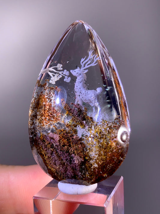 High-Quality Four Season Garden Quartz Carving Polished Teardrop from Brazil