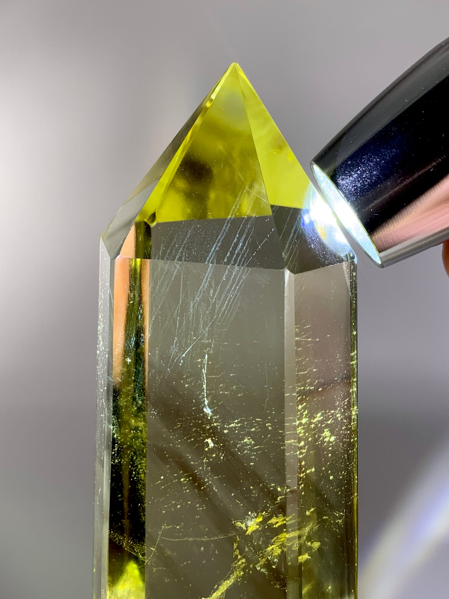High-Quality Large Citrine Tower with Phantom & Blue Feather Inclusions from Brazil