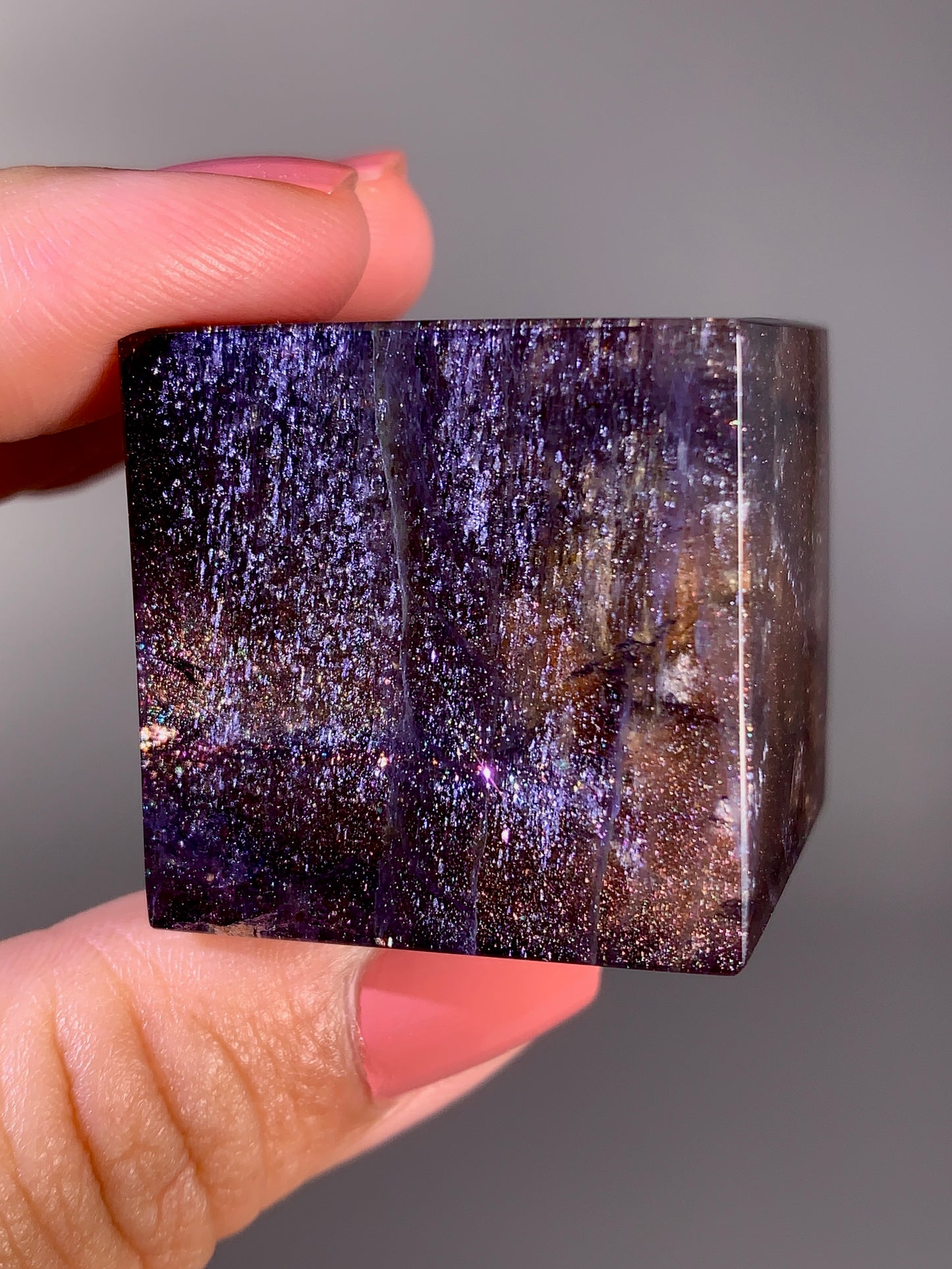 High-Grade Galaxy Iolite & Sunstone Bloodshot Cube from Tanzania