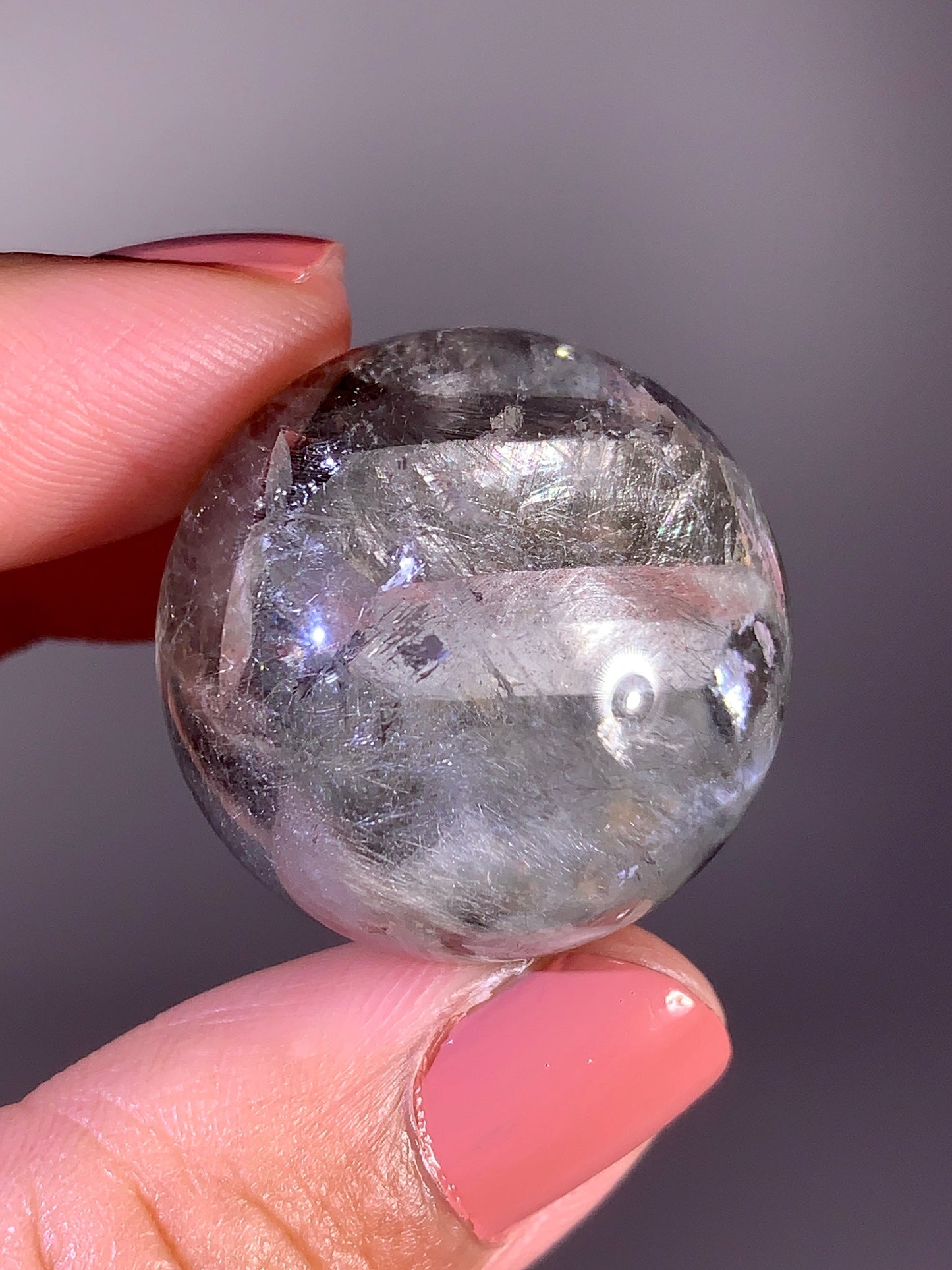 High-Quality Rare Silver Amphibole Quartz-in-Quartz Sphere from Brazil