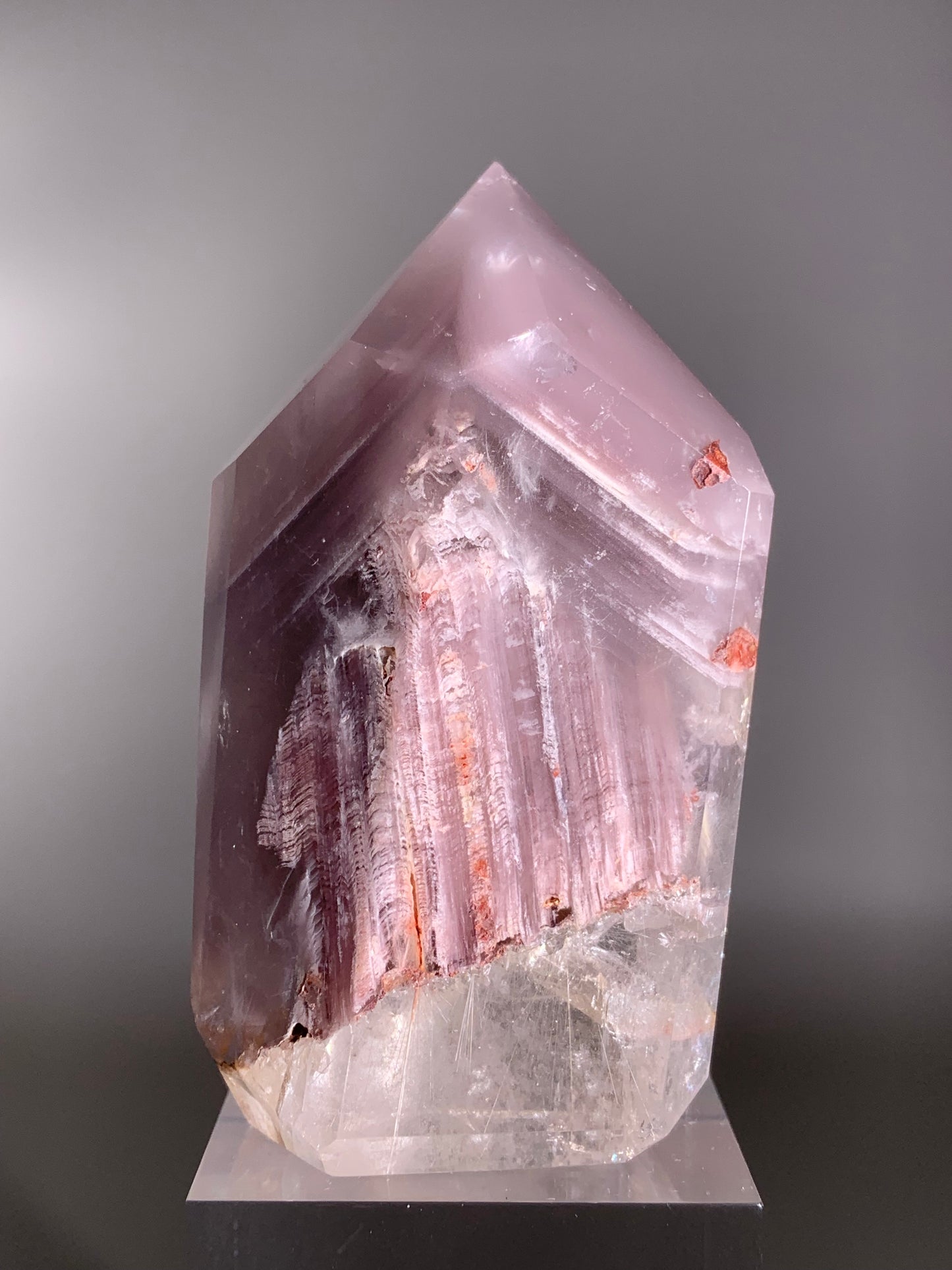 Extremely Rare Lavender Pink Lithium with Purple Amphibole, Large Manifestation & Rutile Inclusions – Collector’s Crystal