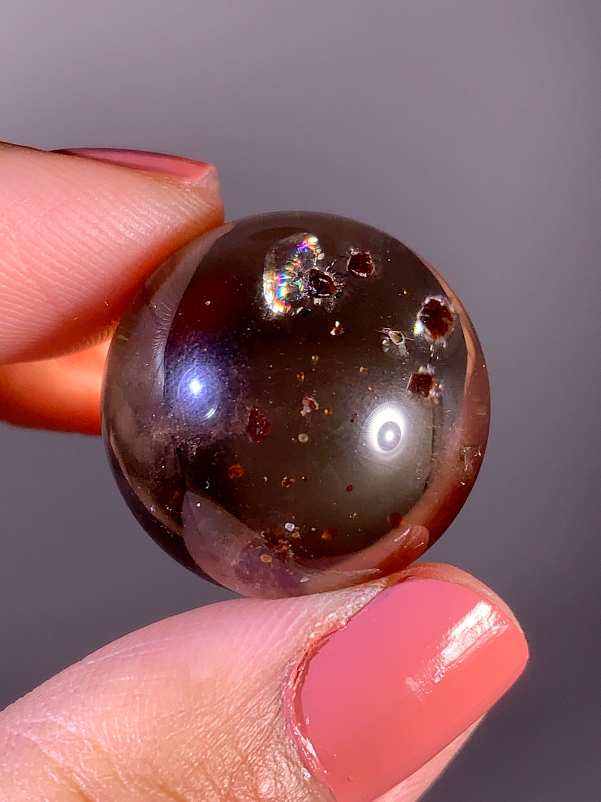 Natural Garnet Inclusion Smoky Quartz Sphere | Brazil