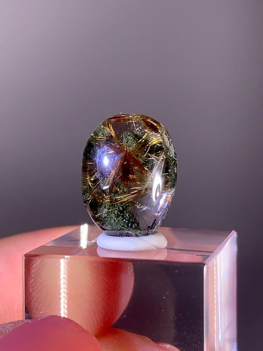 High-Quality Gold Flower Rutile with Green Garden Quartz Cabochon | Brazil
