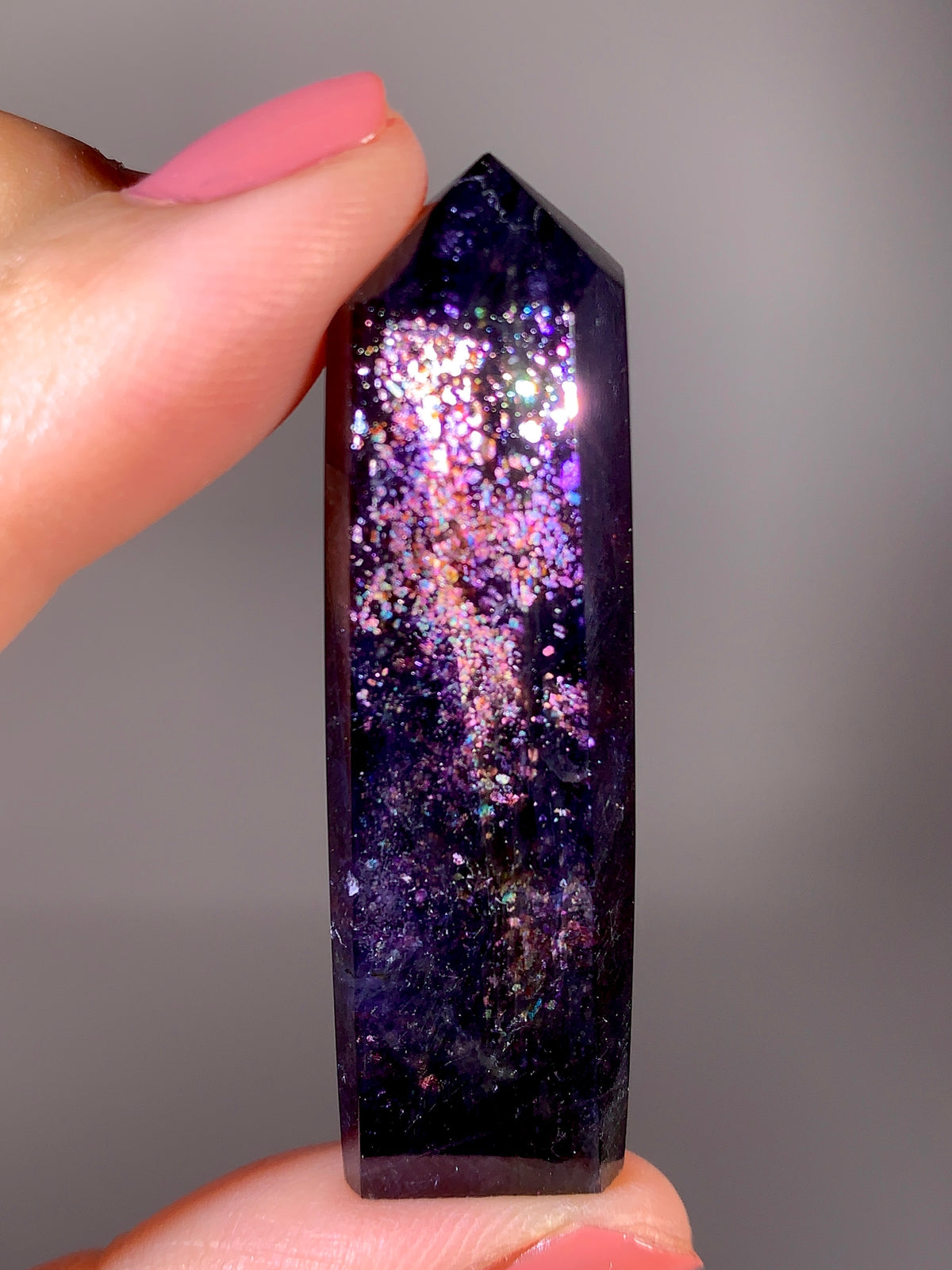 High-Grade Galaxy Iolite & Sunstone Bloodshot Tower from Tanzania