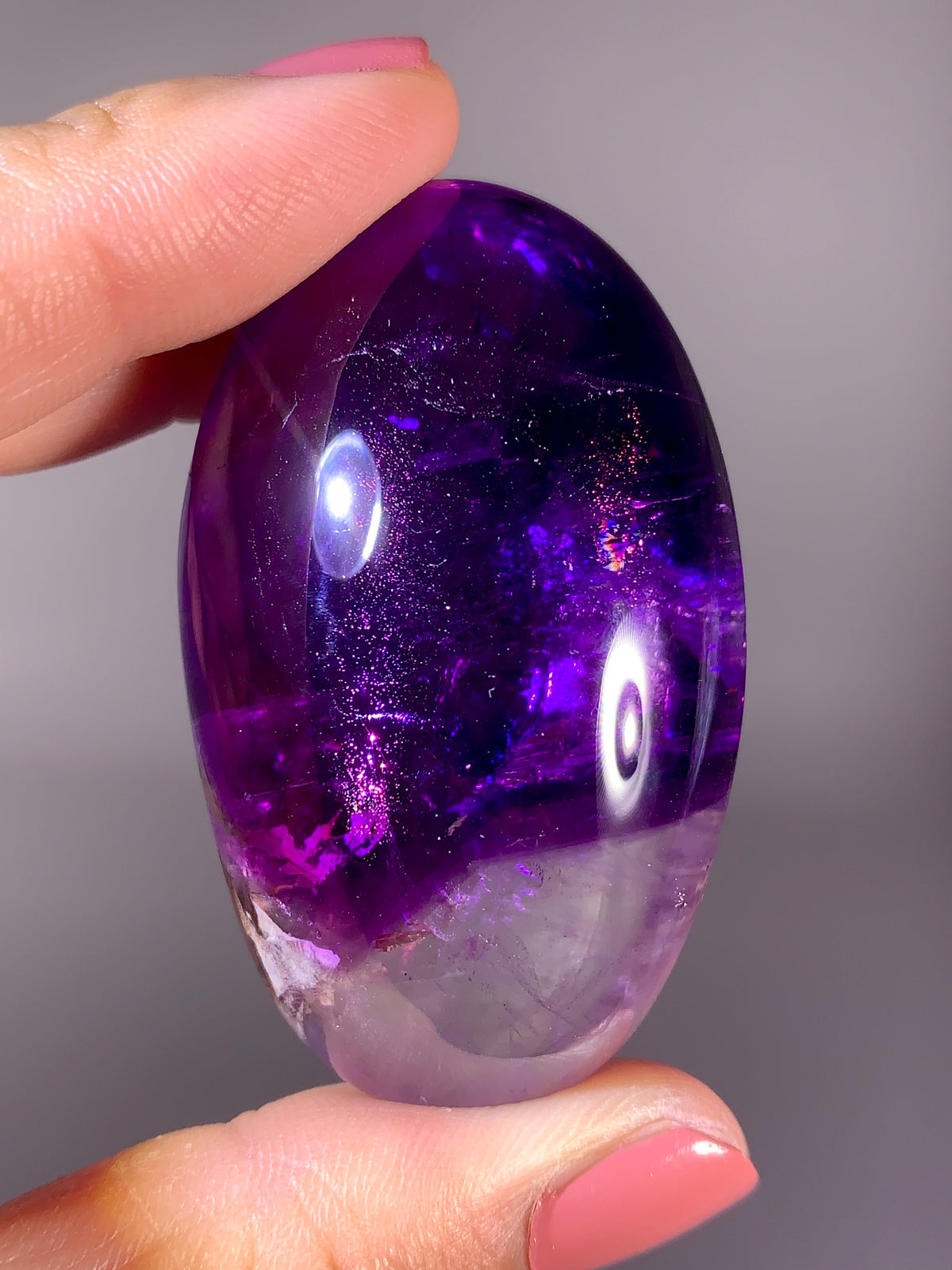 Collector's Piece Rare Pink Fire Quartz Covellite on Amethyst Palm Stone | Brazilian Collector Specimen