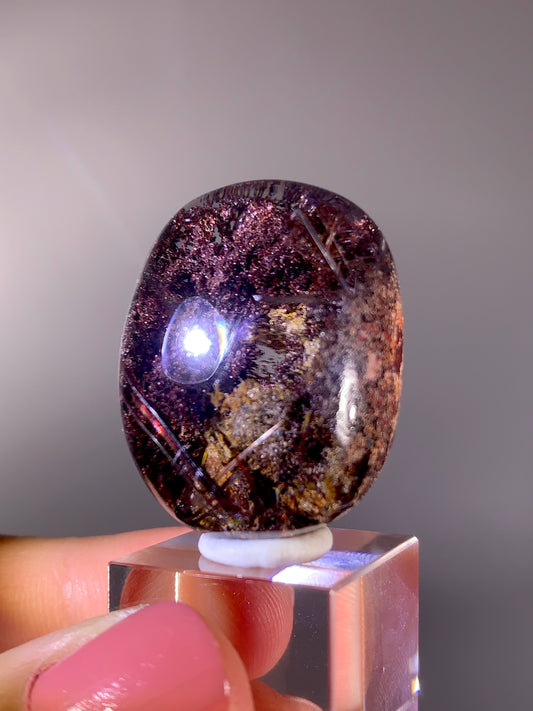 High-Grade burgundy & Yellow Garden Quartz with Red Rutile Large Cabochon | Brazil