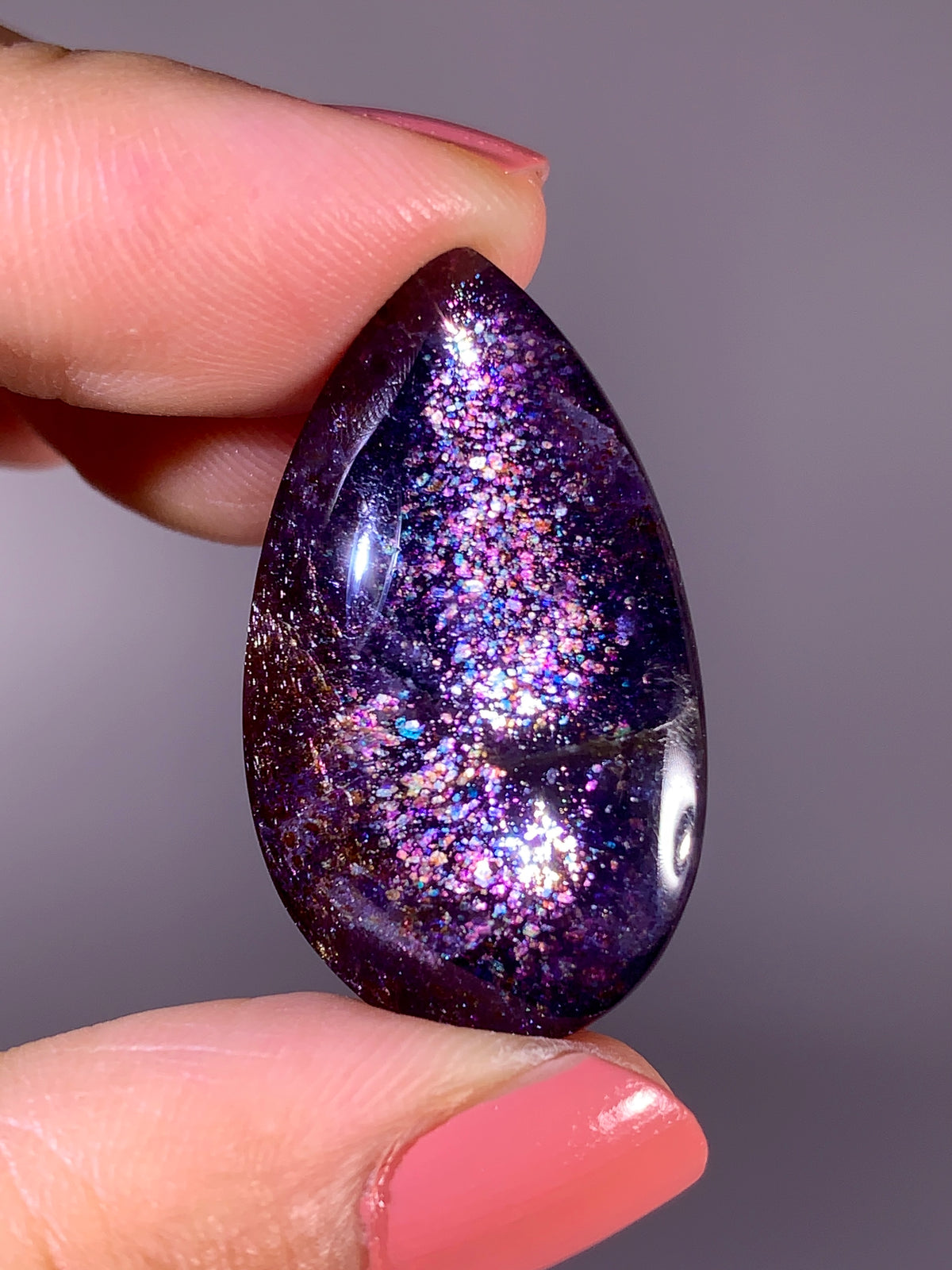 Collector-Grade Galaxy Iolite & Sunstone Bloodshot Double-Sided Cabochon | Tanzania