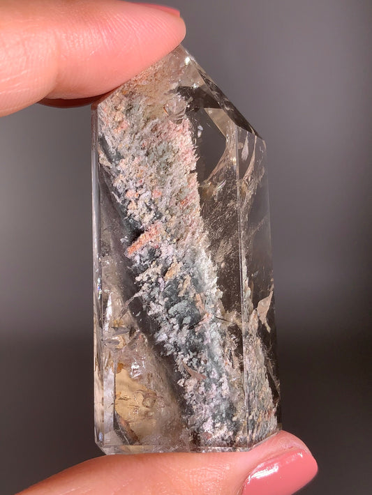 Grey & Pink Garden Quartz Polished Tower | Rare Collector’s Crystal from Brazil