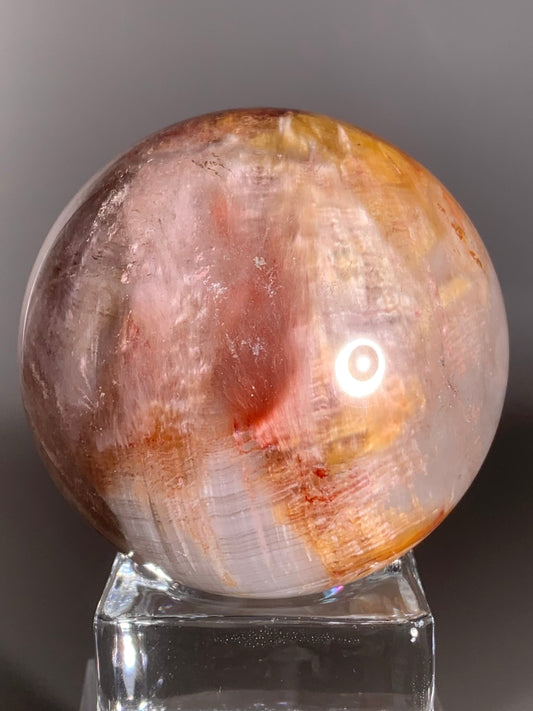 Collector’s Large Colorful Amphibole & Layered Garden Quartz Sphere from Brazil