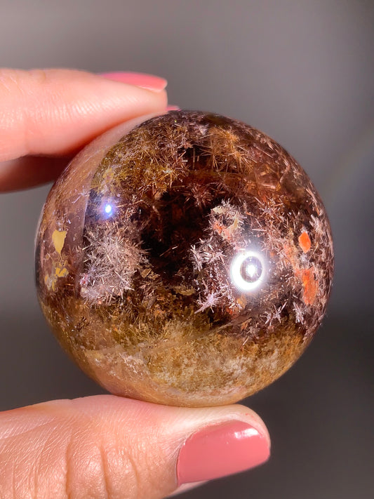 Large Richly Packed Starburst Silver, Gold & Copper Rutile Sphere from Brazil