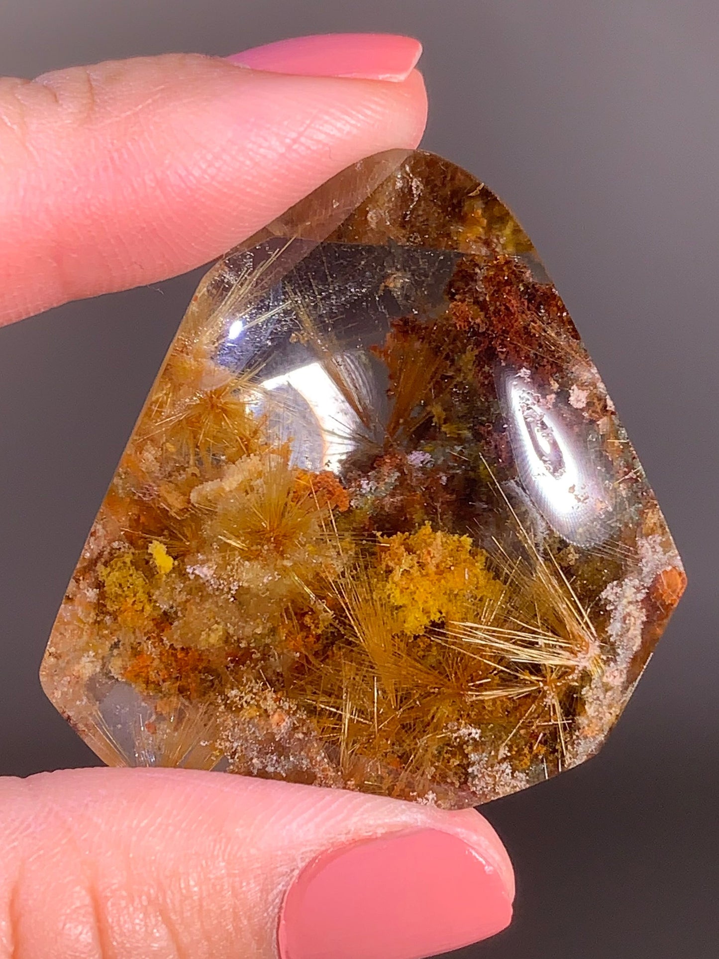 Scenic Gold Starburst Rutile in Colorful Garden Quartz — Semi‑Polished Freeform