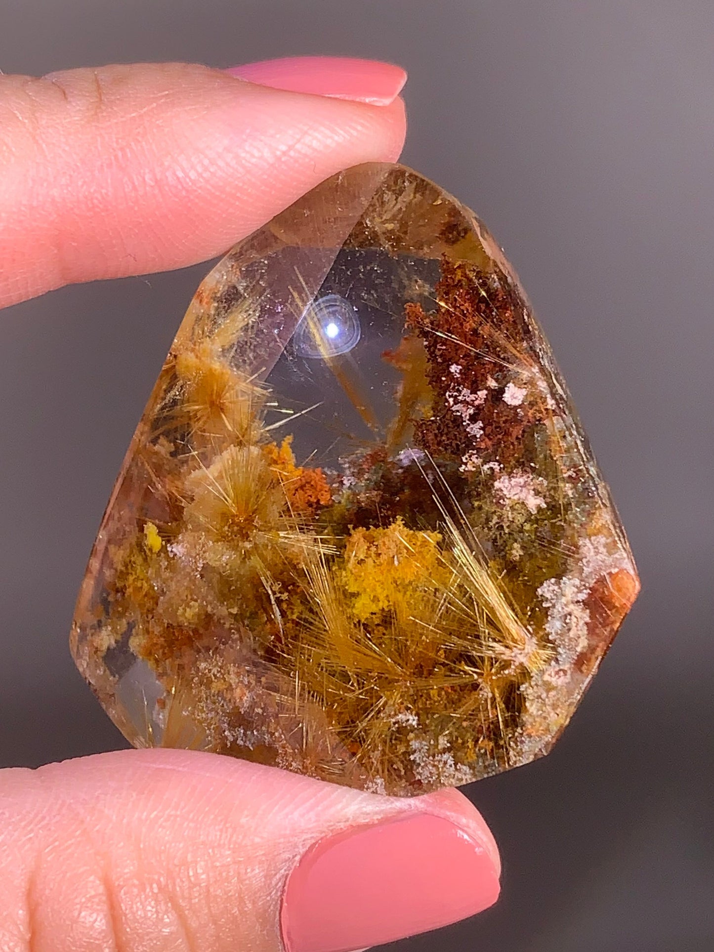 Scenic Gold Starburst Rutile in Colorful Garden Quartz — Semi‑Polished Freeform