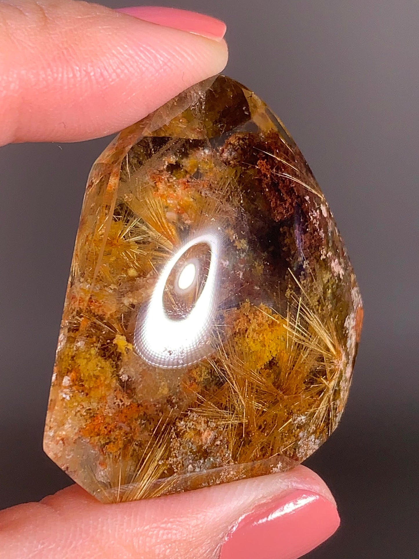 Scenic Gold Starburst Rutile in Colorful Garden Quartz — Semi‑Polished Freeform