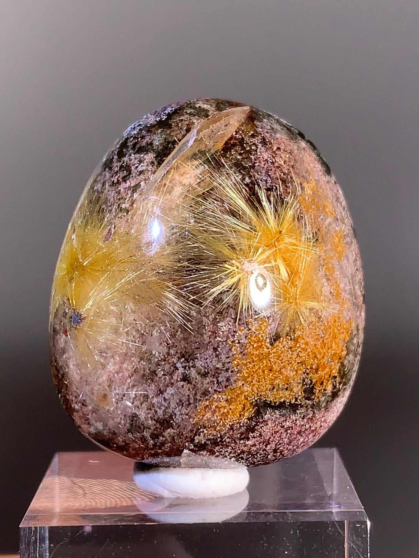 Gold Starburst Rutile in Pink, Orange, and Green Garden Quartz from Brazil