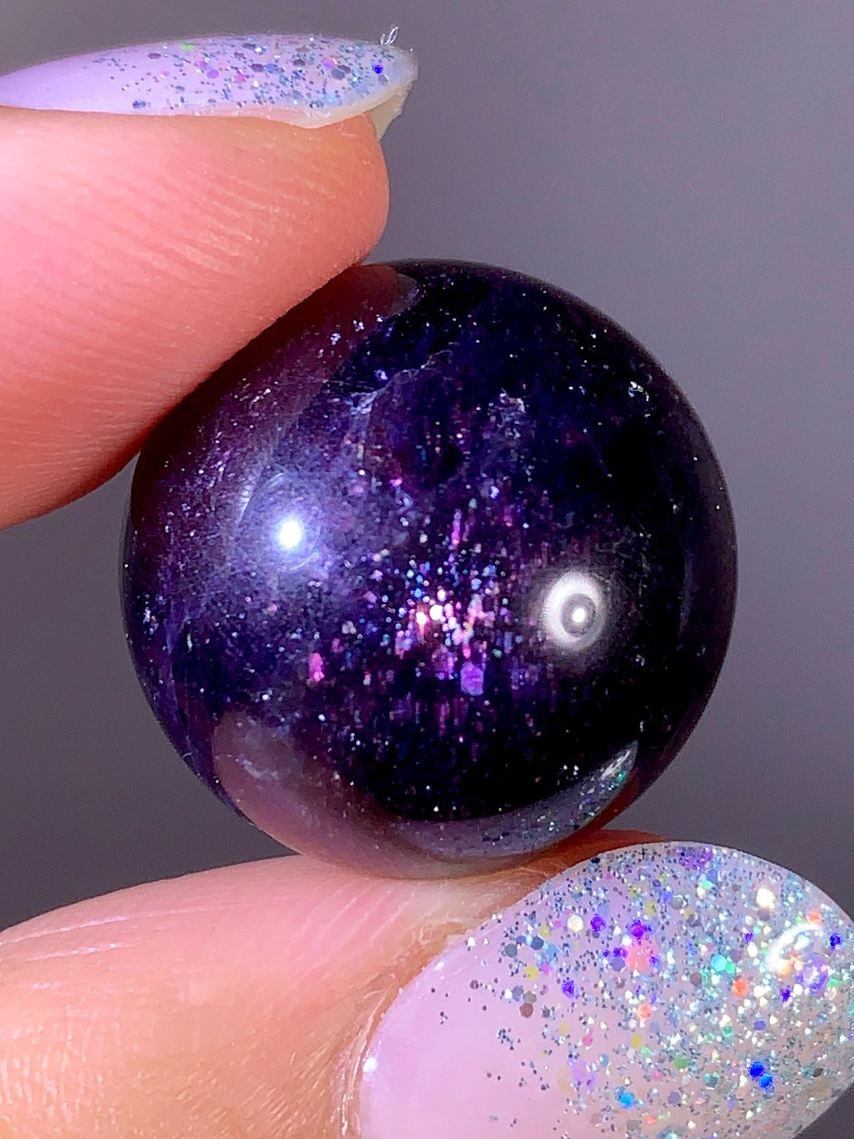 High-Grade Galaxy Iolite & Sunstone Bloodshot Sphere | Tanzania