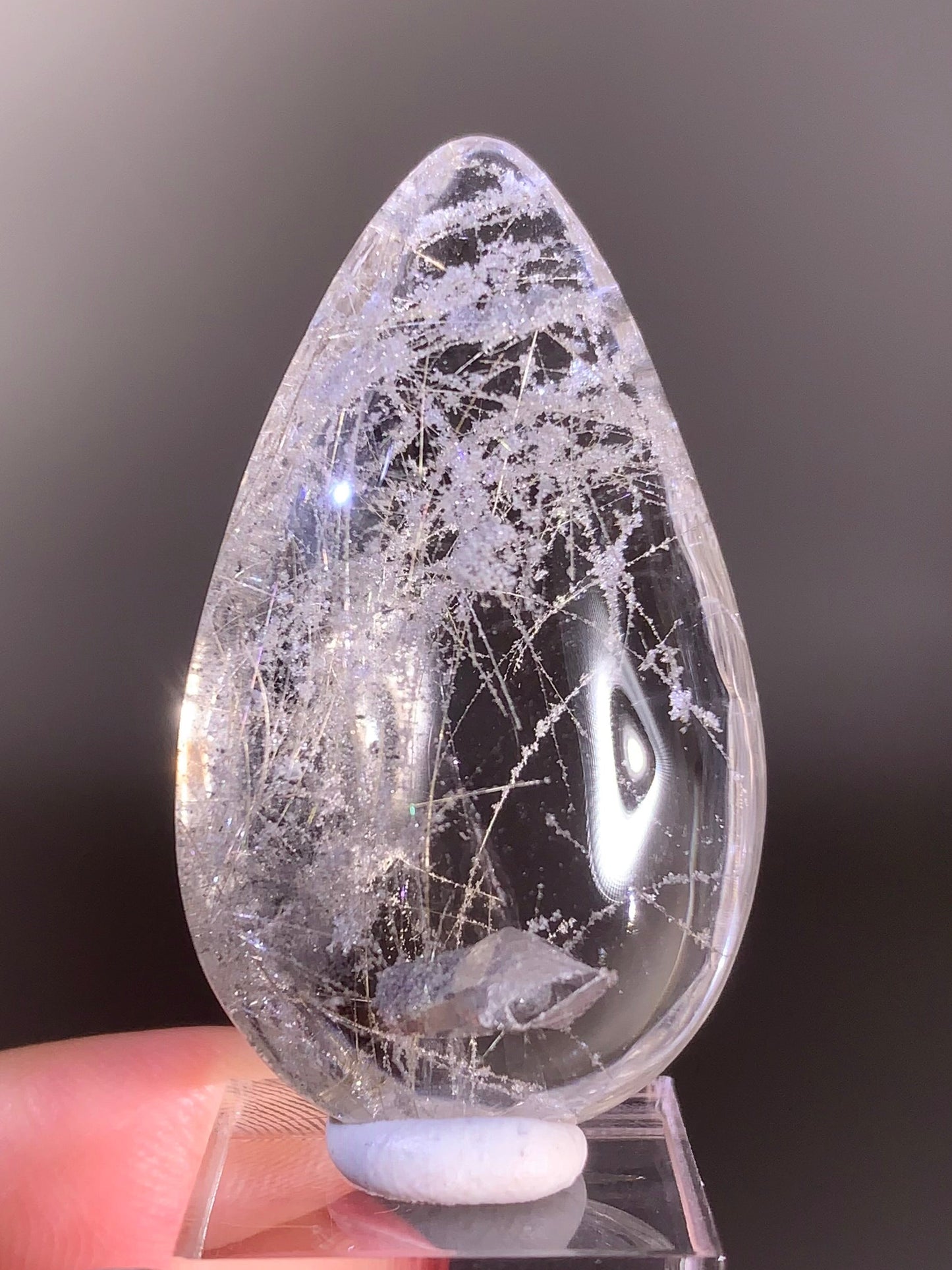 Extremely Rare Silver Rutile Teardrop with Manifestation and Shiny Starlight White Garden – Collector’s Piece