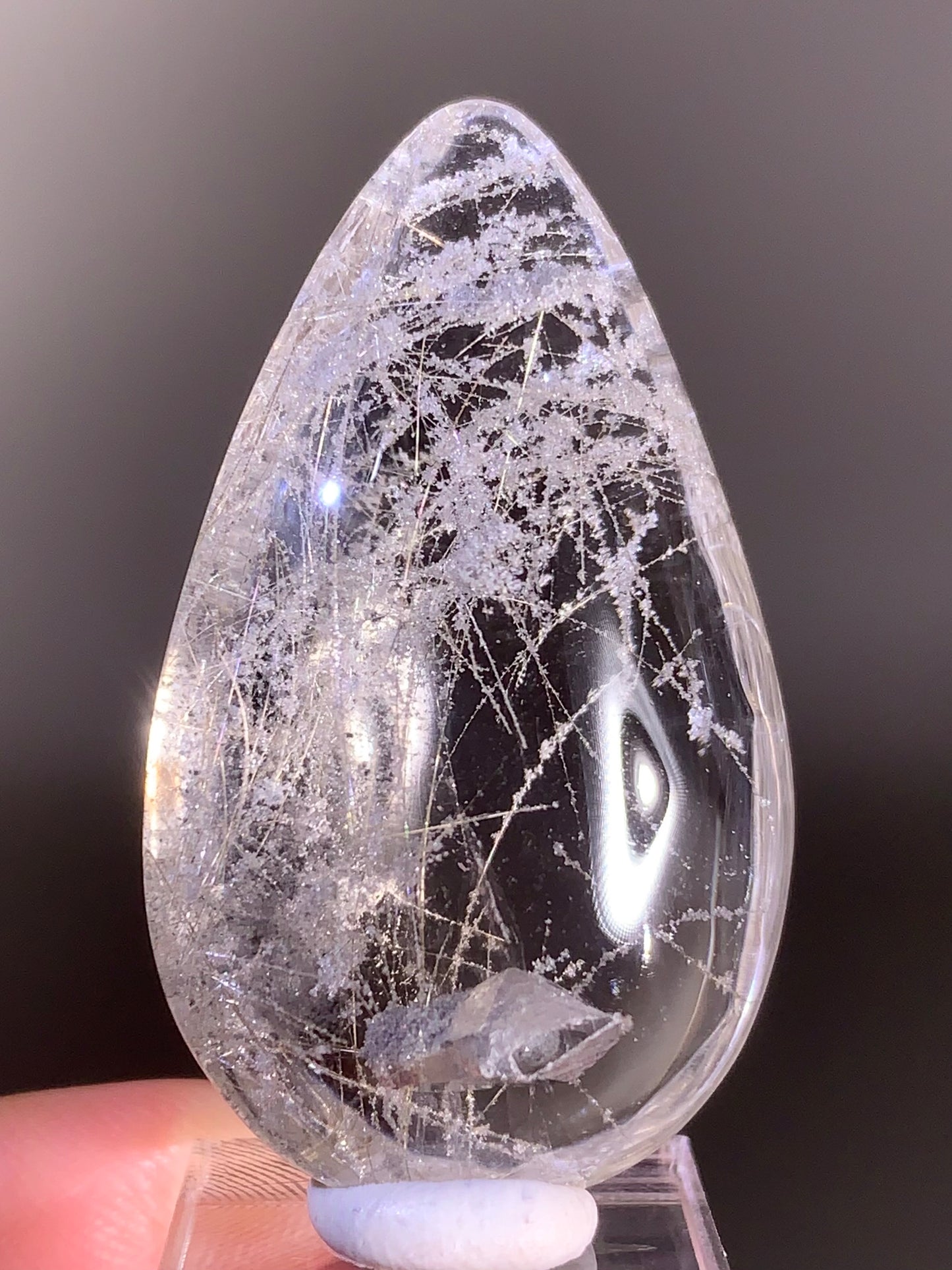 Extremely Rare Silver Rutile Teardrop with Manifestation and Shiny Starlight White Garden – Collector’s Piece