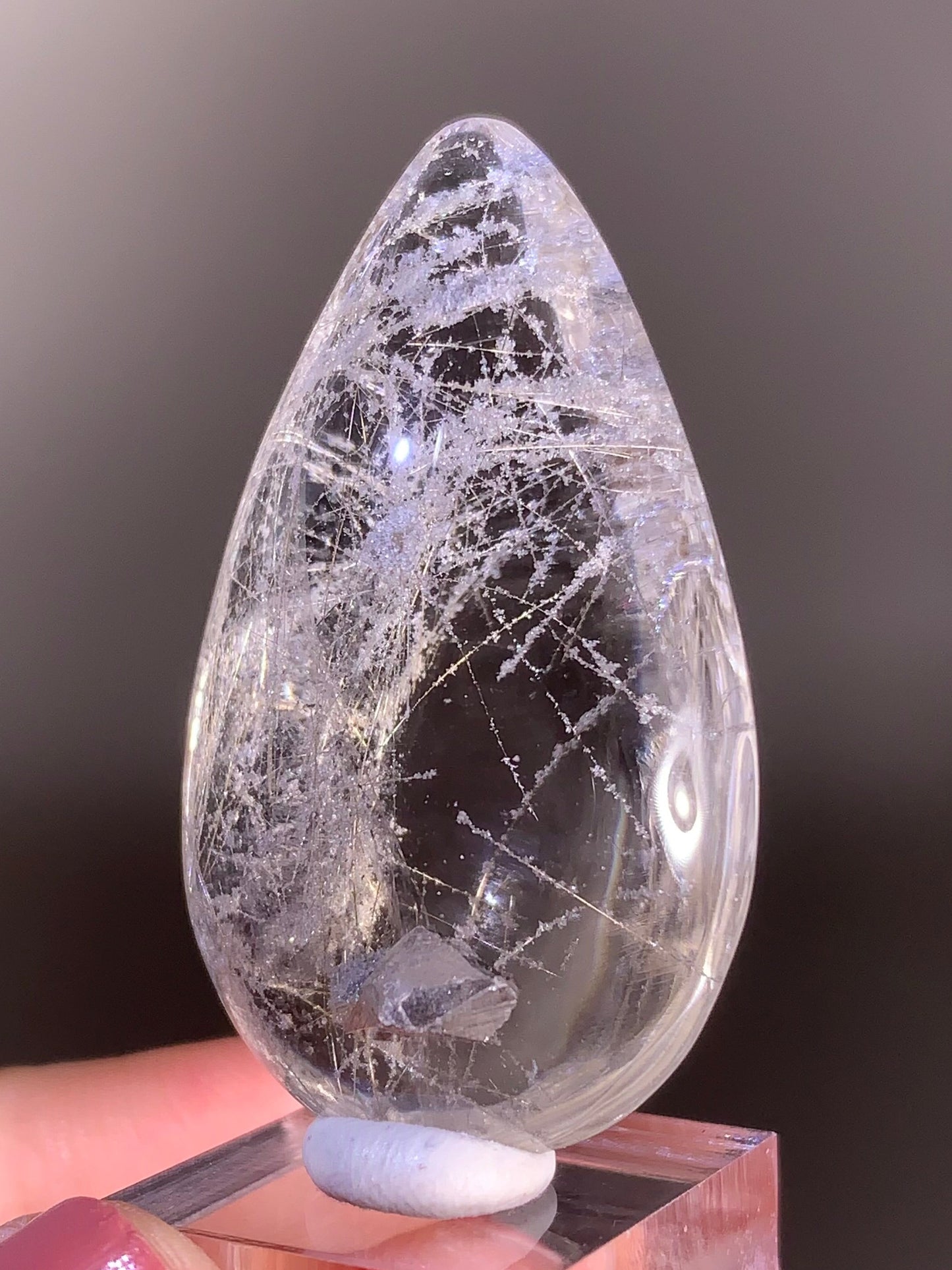 Extremely Rare Silver Rutile Teardrop with Manifestation and Shiny Starlight White Garden – Collector’s Piece