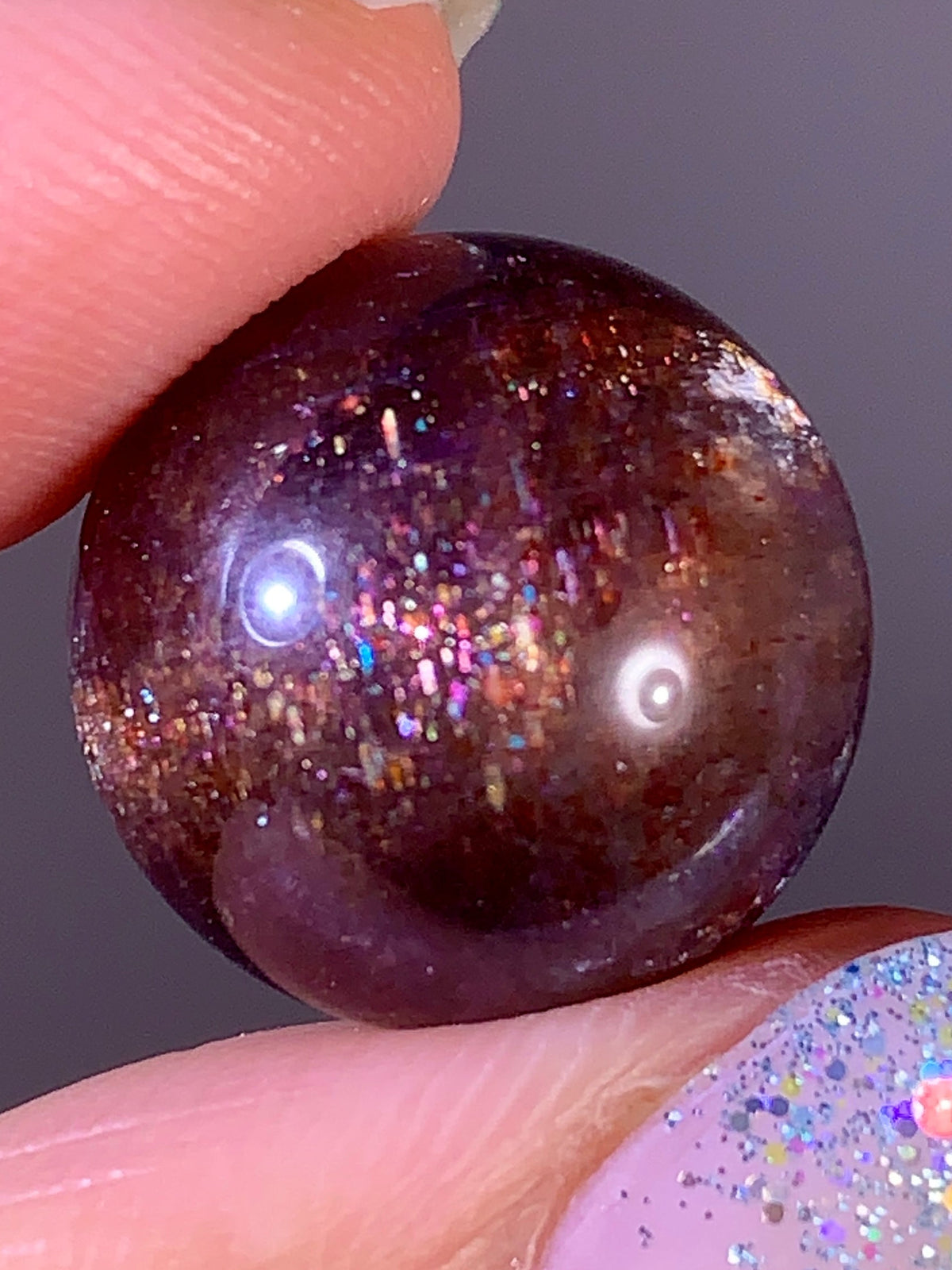 High-Grade Galaxy Iolite & Sunstone Bloodshot Sphere | Tanzania