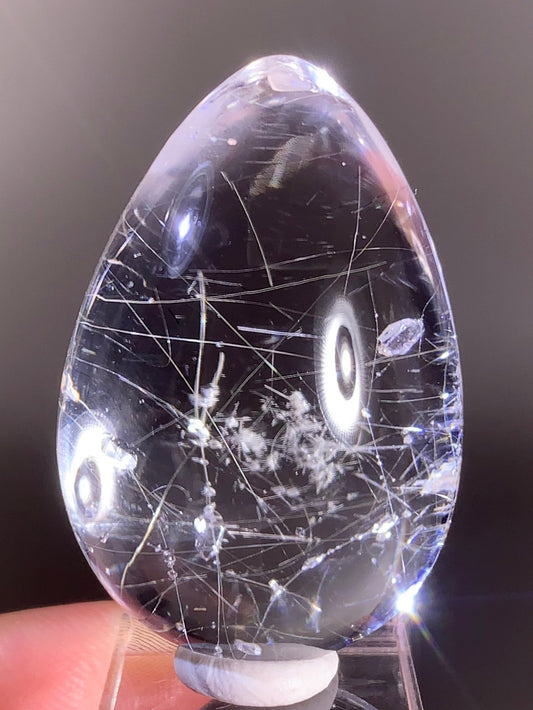 Collector’s Piece – Top-Grade Silver Rutile Teardrop Quartz with Multiple Tiny Manifestations