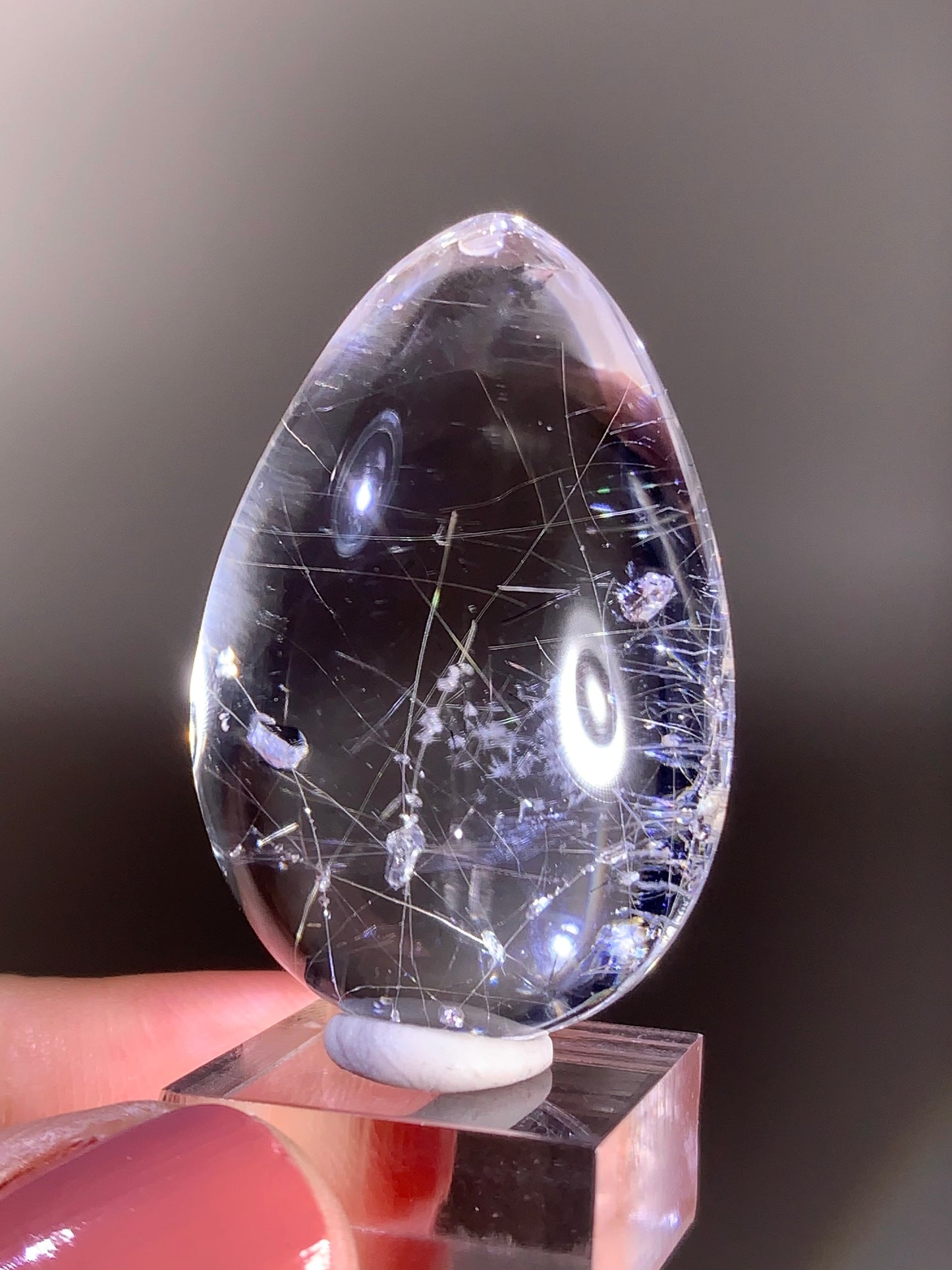 Collector’s Piece – Top-Grade Silver Rutile Teardrop Quartz with Multiple Tiny Manifestations
