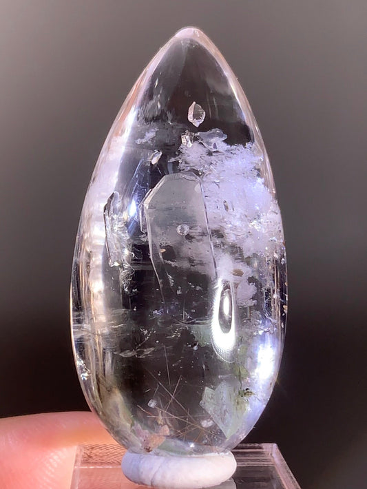 Collector’s Piece – Top-Grade Teardrop Quartz with Enhydro, Calcite, Manifestations, Negative Quartz, Rutile, and Epidote Inclusions