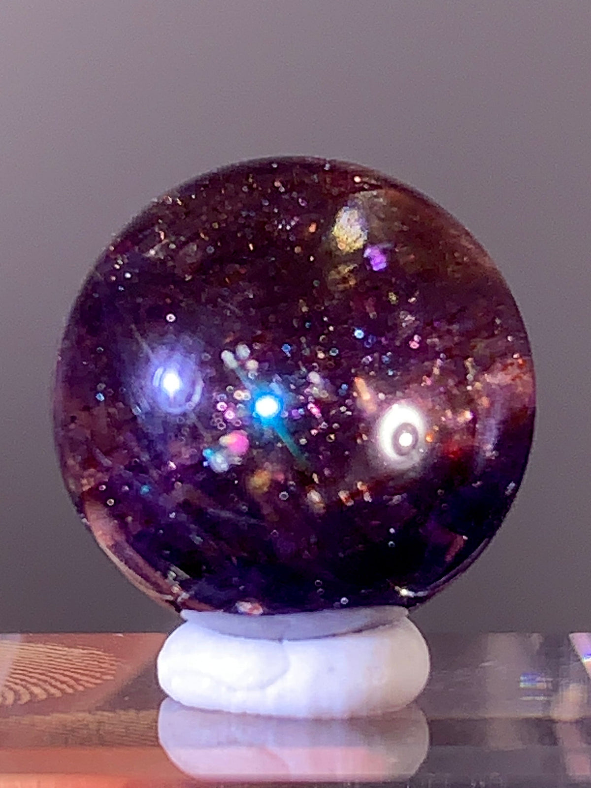 Collector-Grade Galaxy Iolite & Sunstone Bloodshot Sphere | Tanzania