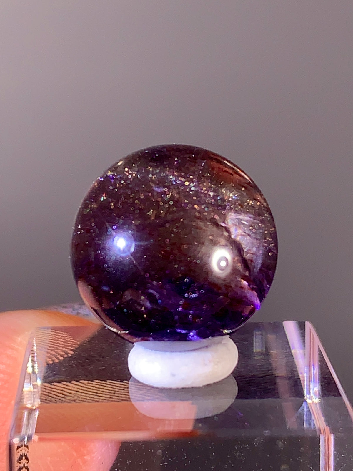 Collector-Grade Galaxy Iolite & Sunstone Bloodshot Sphere | Tanzania