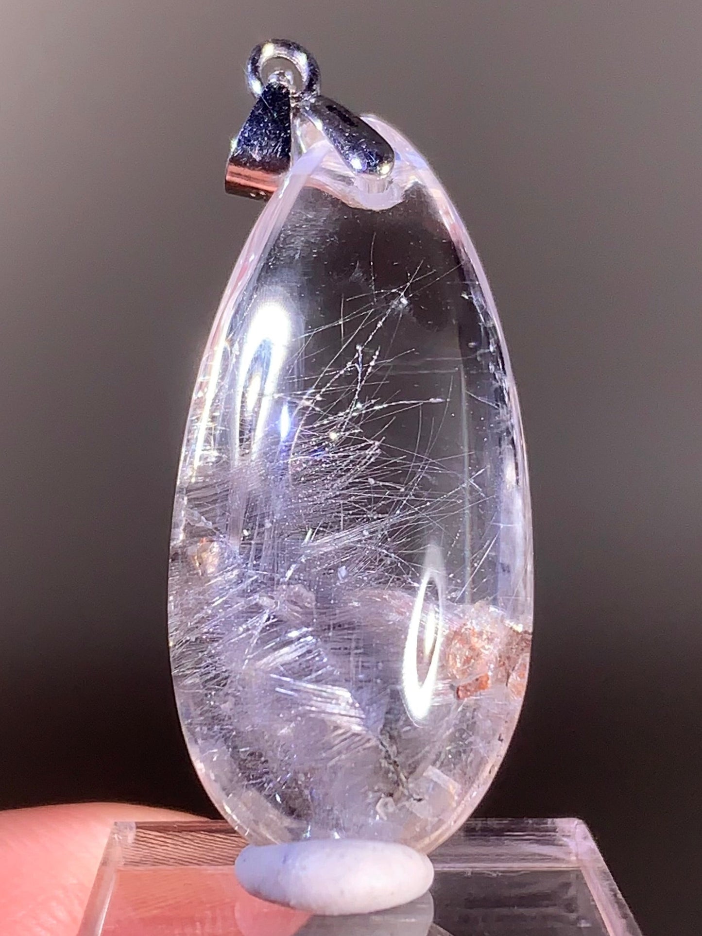 Silver Brookite Rutile with Manifestations – Polished Teardrop Clear Quartz Pendant from Brazil