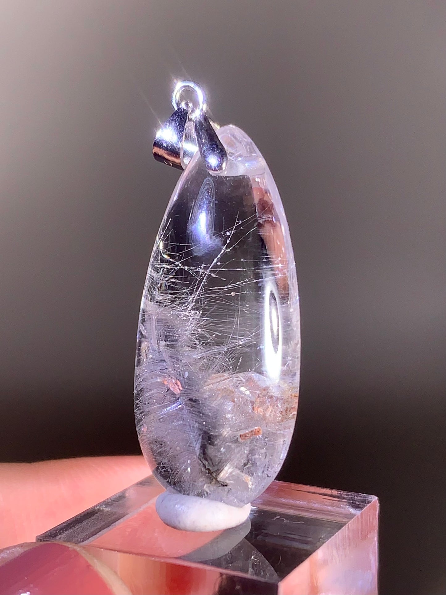 Silver Brookite Rutile with Manifestations – Polished Teardrop Clear Quartz Pendant from Brazil