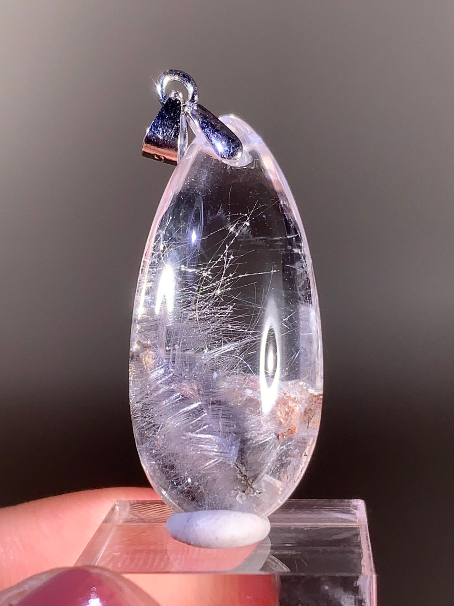 Silver Brookite Rutile with Manifestations – Polished Teardrop Clear Quartz Pendant from Brazil
