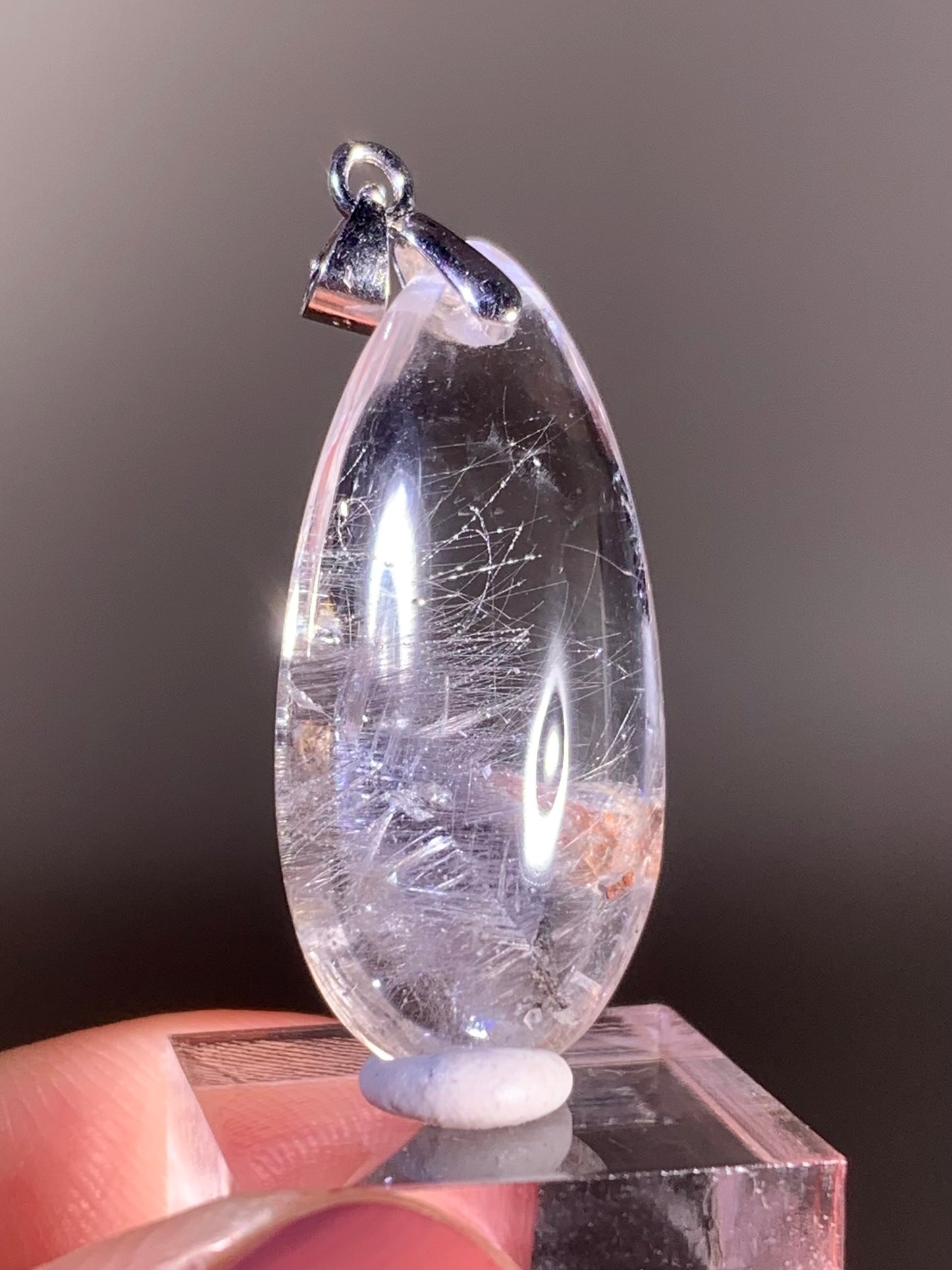 Silver Brookite Rutile with Manifestations – Polished Teardrop Clear Quartz Pendant from Brazil