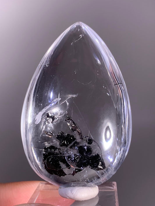 Top-Grade Polished Enhydro Quartz Teardrop with Falling Carbon Sand in Double Pockets