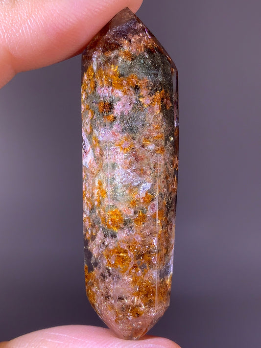 Rare Collector’s Piece Copper & Pink Flower Rutile with Green Garden Quartz Double-Terminated Point | Brazil