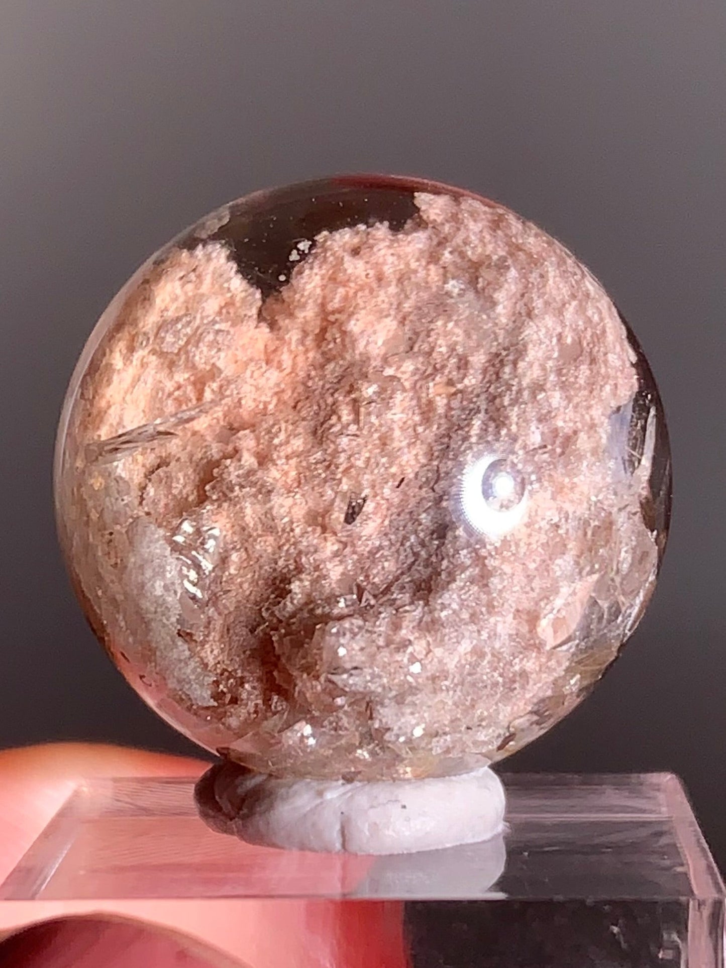 Peach Garden Quartz Sphere with Manifestation Clusters (Crystal-in-Crystal) from Brazil