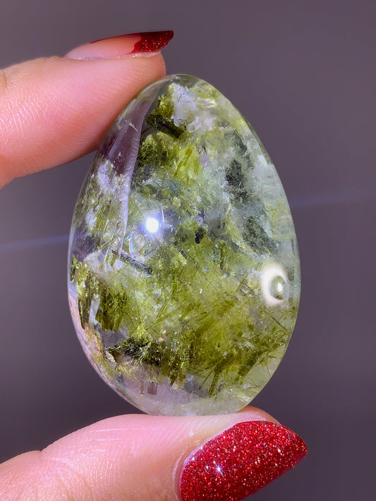 Collector’s Grade Green Tourmaline & White Garden Quartz Large Teardrop | Brazil