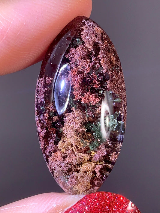 High-Grade Shiny Colorful Four Seasons Garden Quartz Polished Cabochon from Brazil
