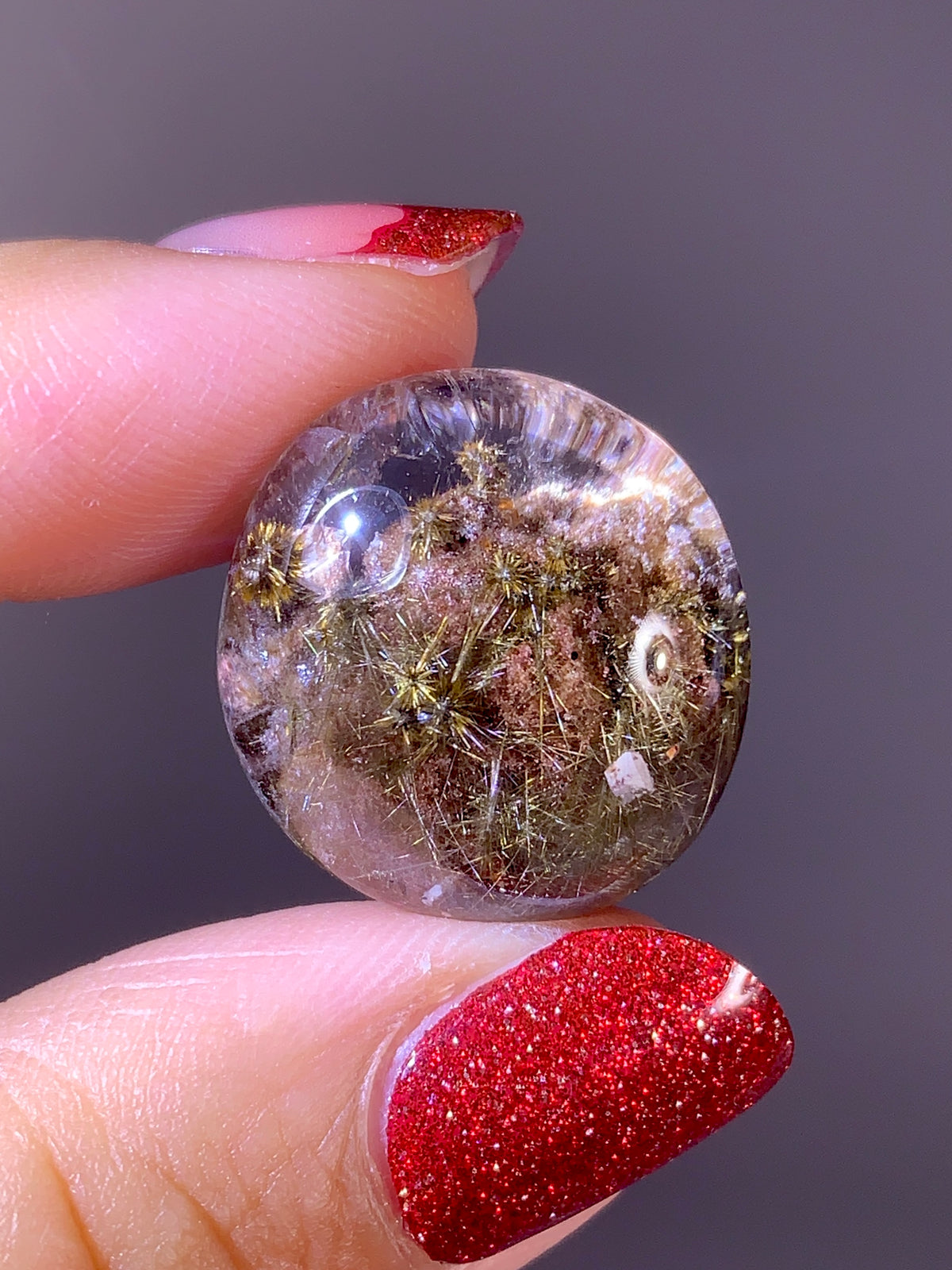 High-Quality Gold Flower Rutile with Brown Garden Quartz Cabochon | Brazil