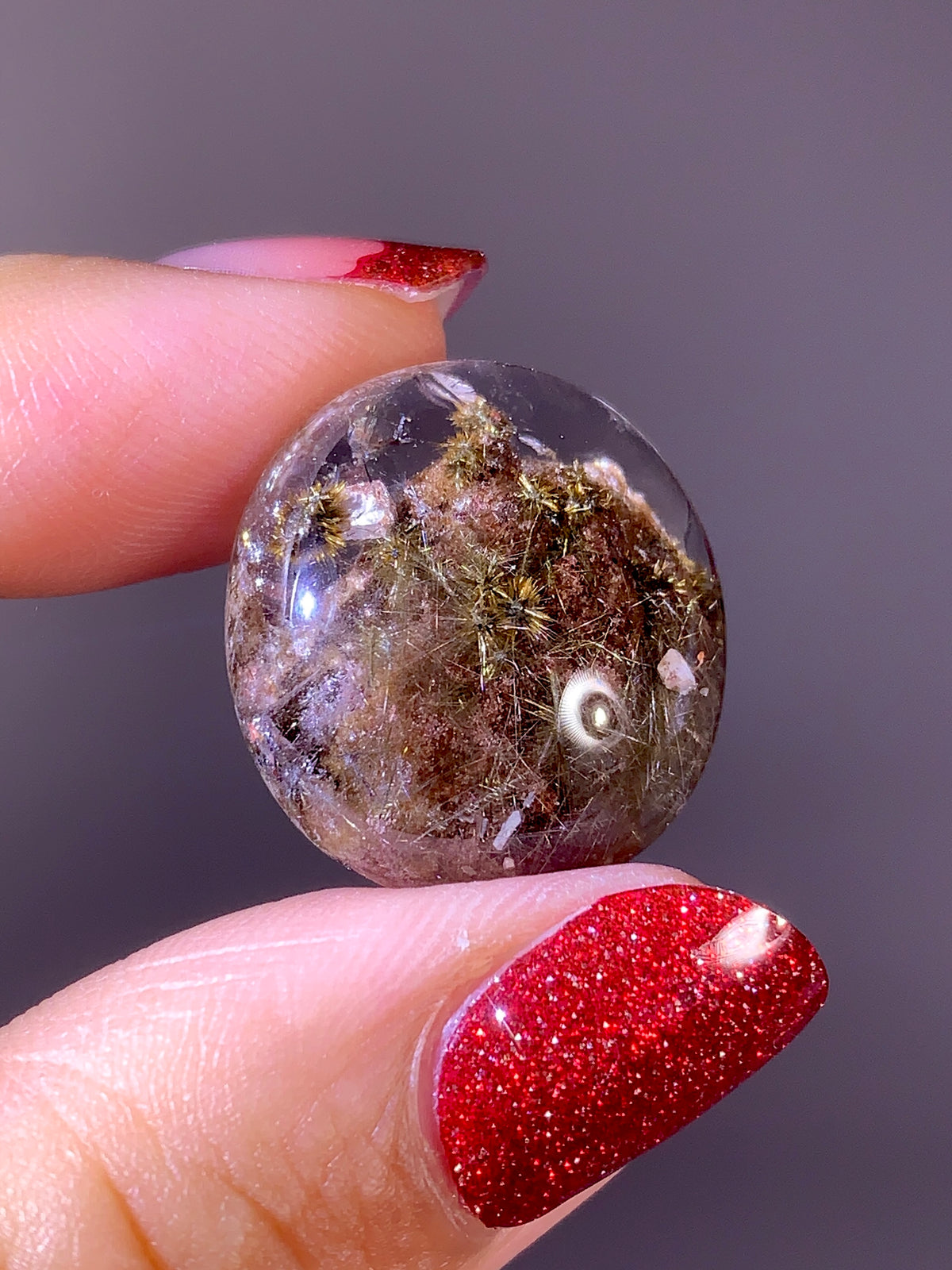 High-Quality Gold Flower Rutile with Brown Garden Quartz Cabochon | Brazil