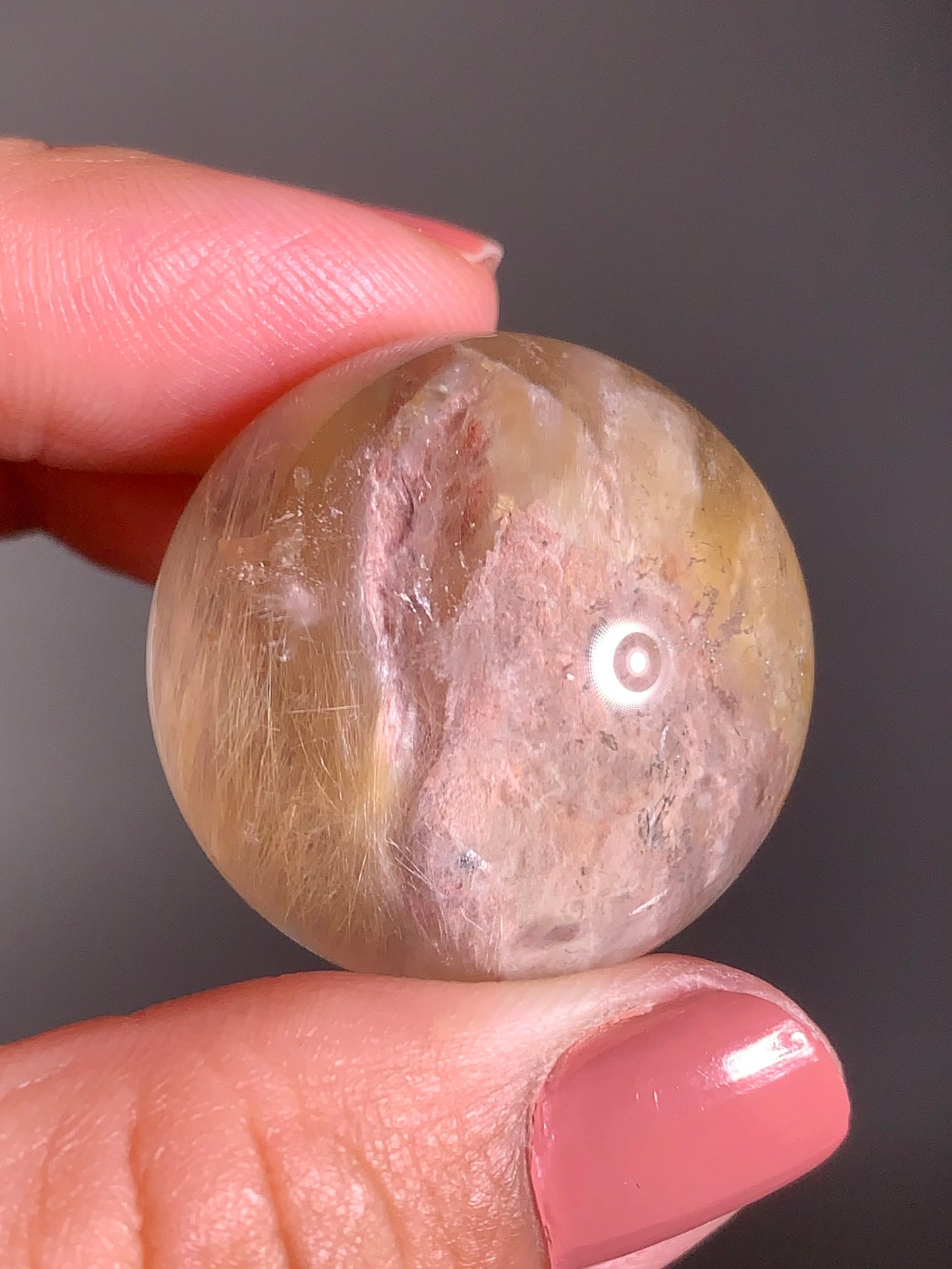 High-Clarity Yellow Amphibole with Pink Garden Sphere with Silky Textured Inclusions