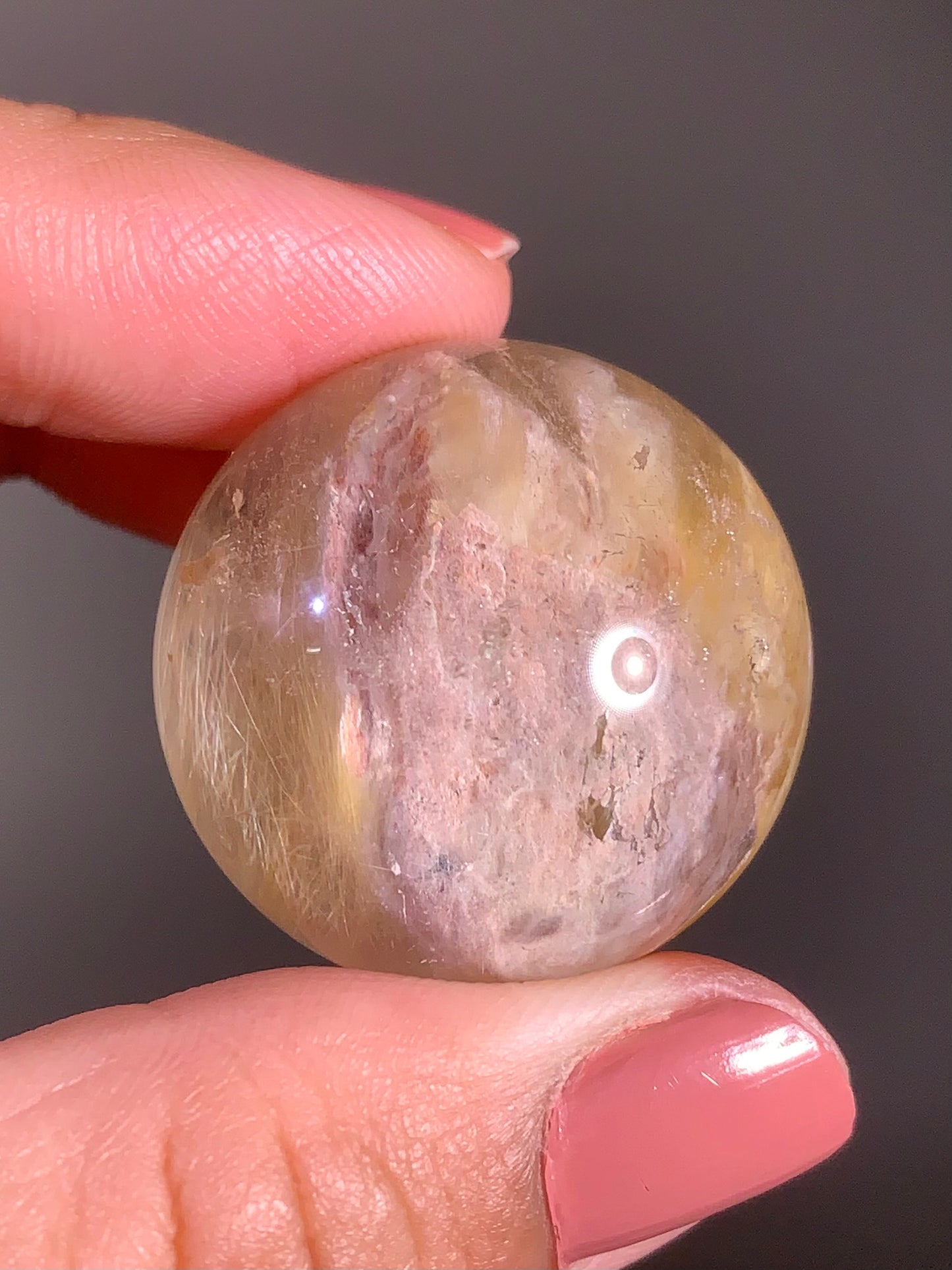 High-Clarity Yellow Amphibole with Pink Garden Sphere with Silky Textured Inclusions