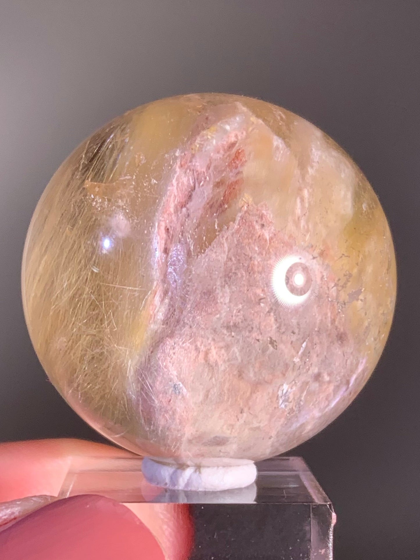 High-Clarity Yellow Amphibole with Pink Garden Sphere with Silky Textured Inclusions