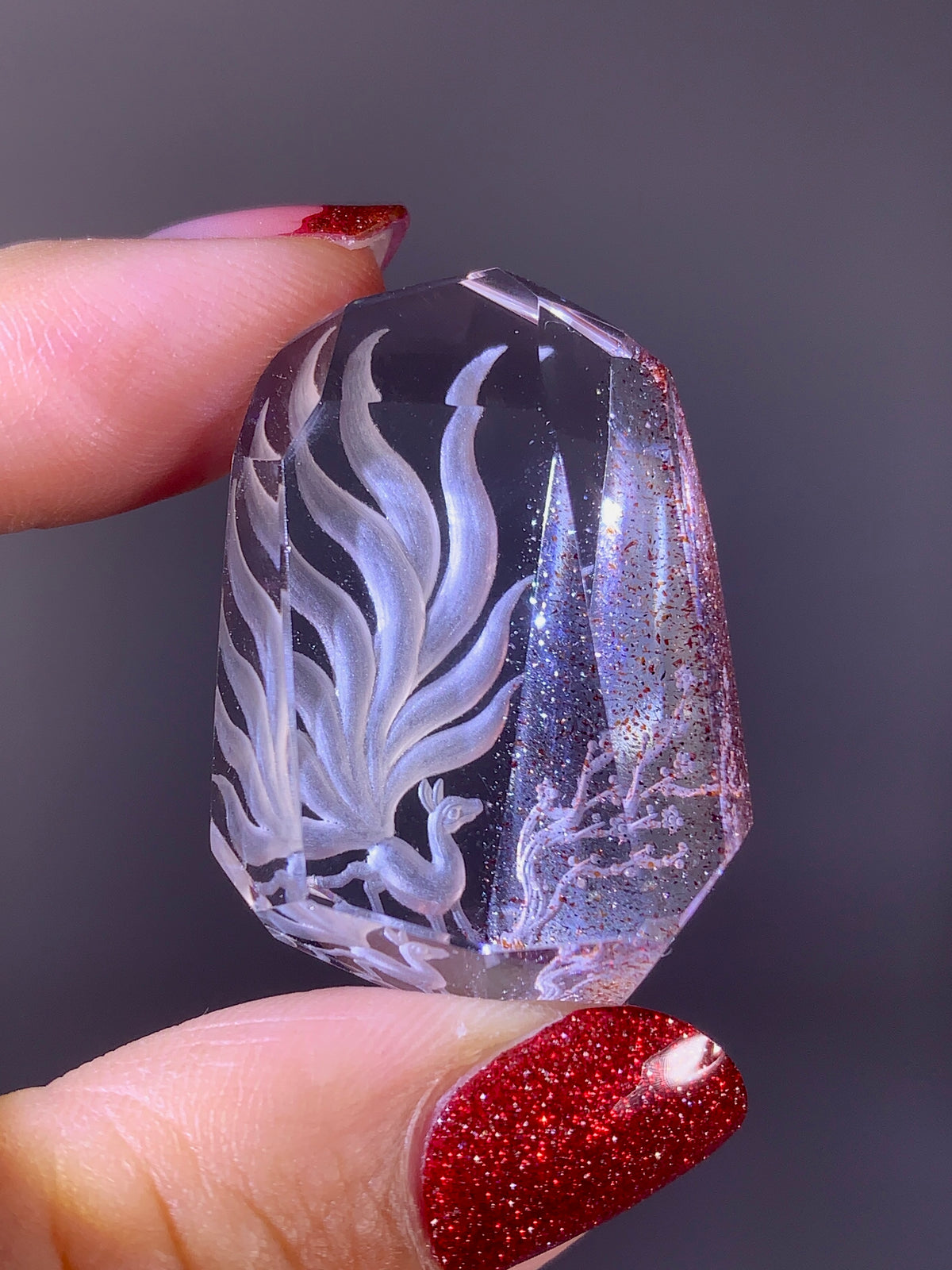 Collector’s Grade Golden Strawberry Quartz Harlequin Quartz Nine-Tailed Fox Carving | Madagascar